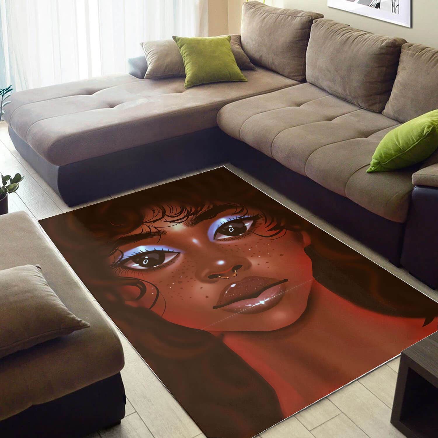 African American Pretty Afro Girl Print Carpet Afrocentric Home Rug
