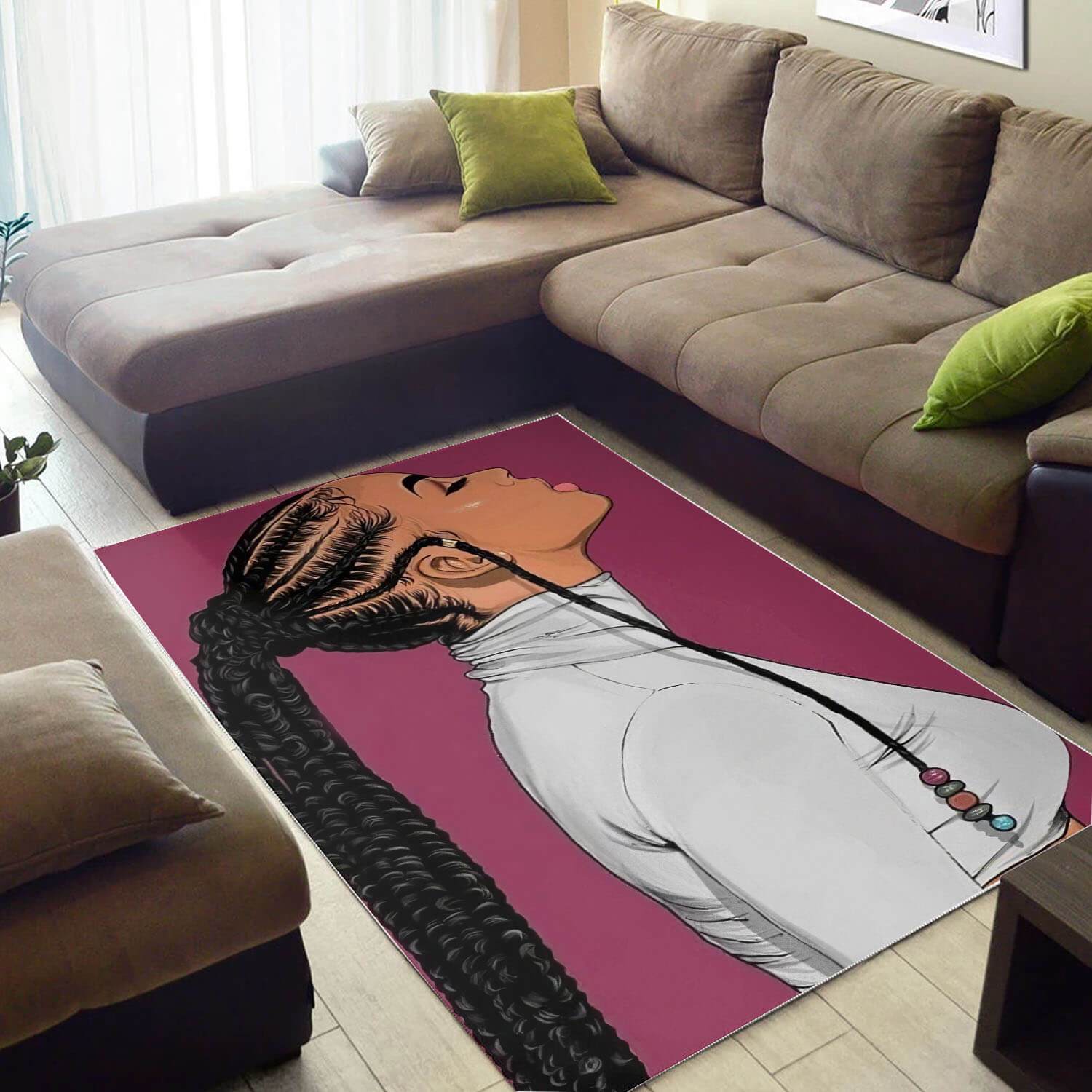 African American Pretty Melanin Beauty Girl Carpet Design Modern Themed Living Room Rug