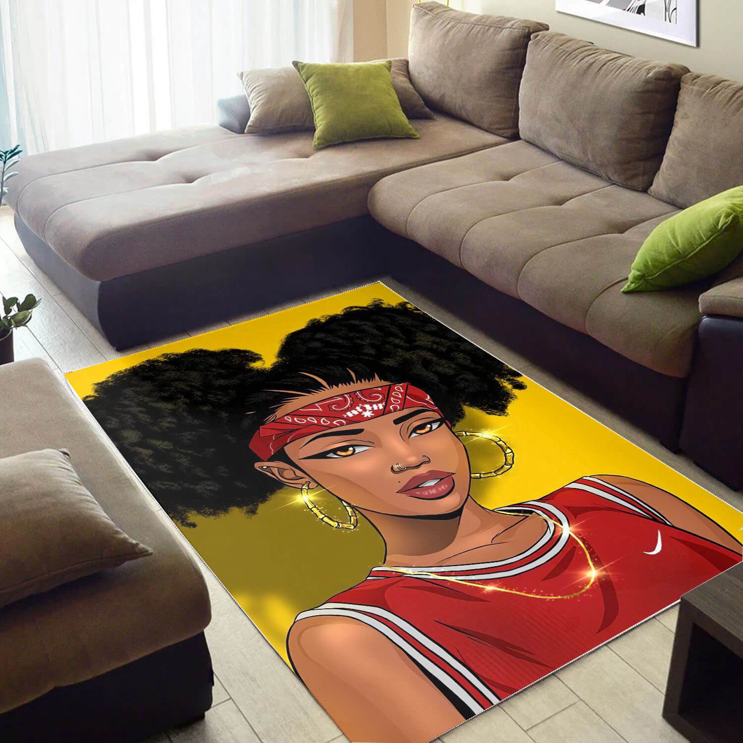 African Pretty Melanin Woman Print Carpet Afrocentric Rug