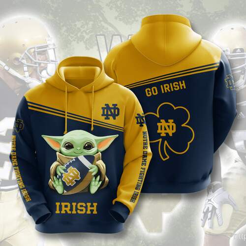 Amazon Sports Team Baby Yoda Notre Dame Fighting Irish Hoodie 3D