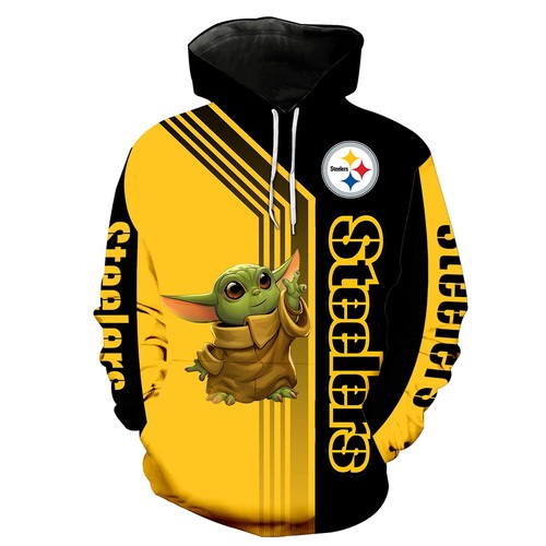 Amazon Sports Team Official Pittsburgh Steelers Baby Yoda Nfl Hoodie 3D
