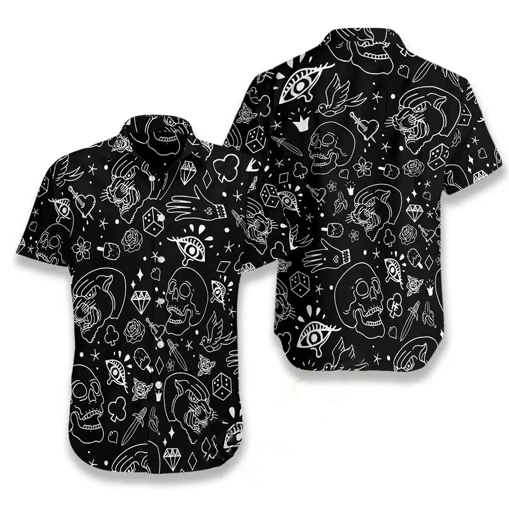 American Traditional Flash Tattoo Skull Hawaiian shirts