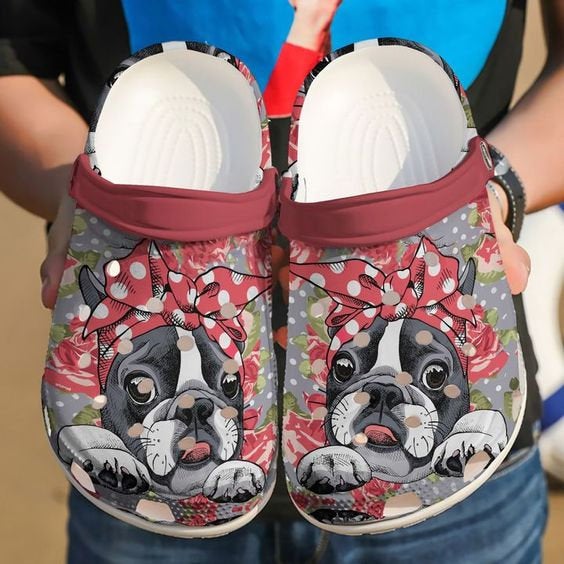 Awesome Boston Terrier Floral Crocband Crocs Clog Shoes