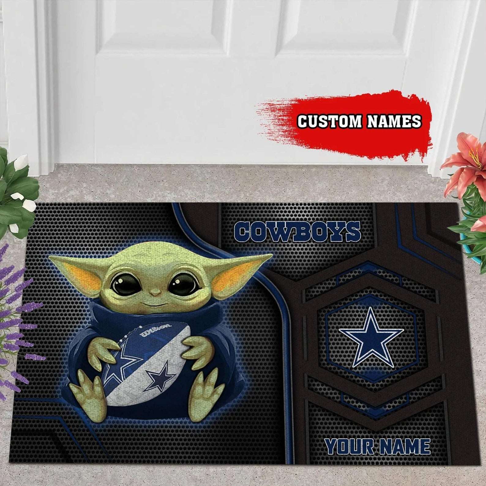 Baby Yoda With Dallas Cowboys Doormat