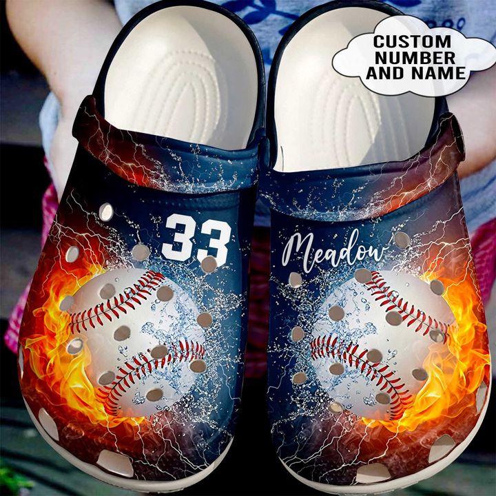 Baseball Personalized Fire And Water Crocs Clog Shoes