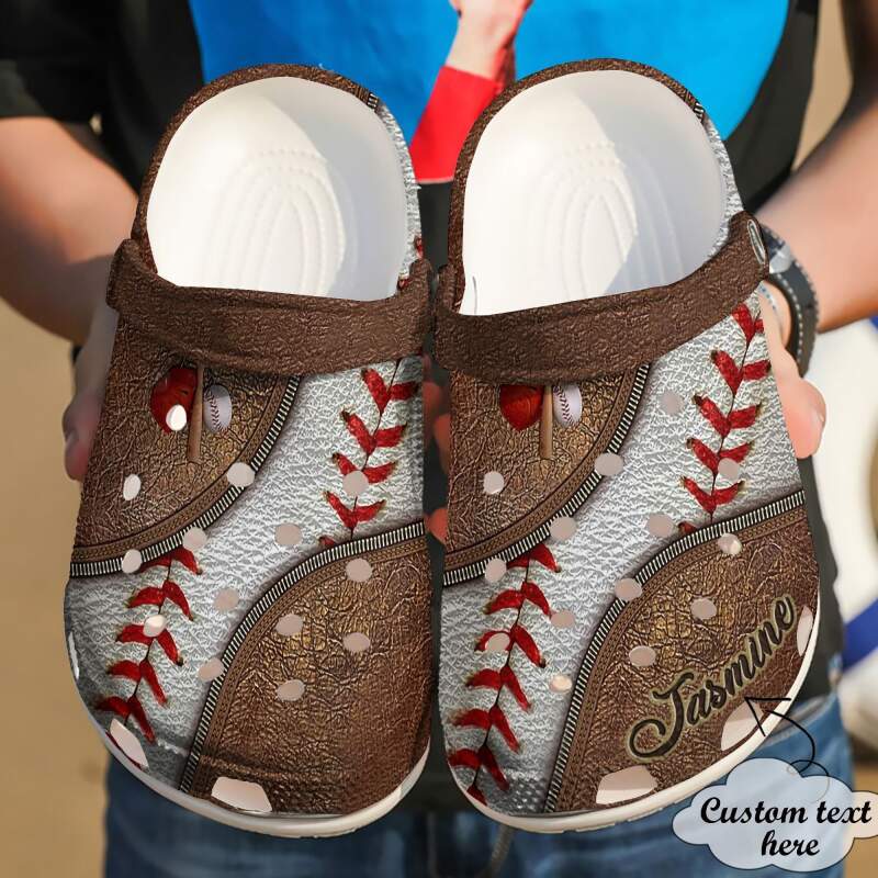 Baseball Personalized Leather Crocs Clog Shoes