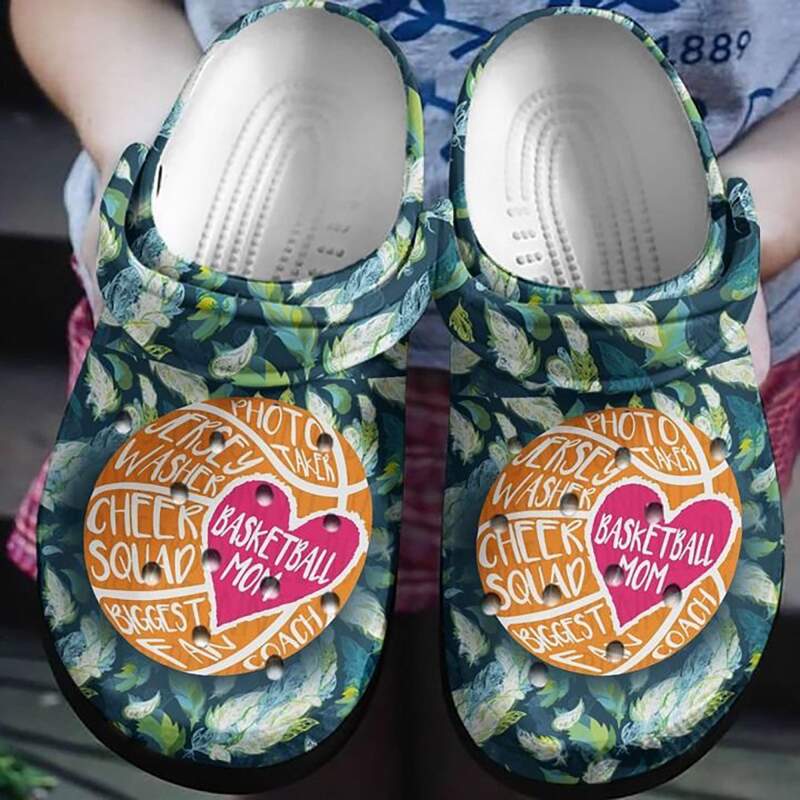 Basketball Mom Green Feather Crocs Clog Shoes