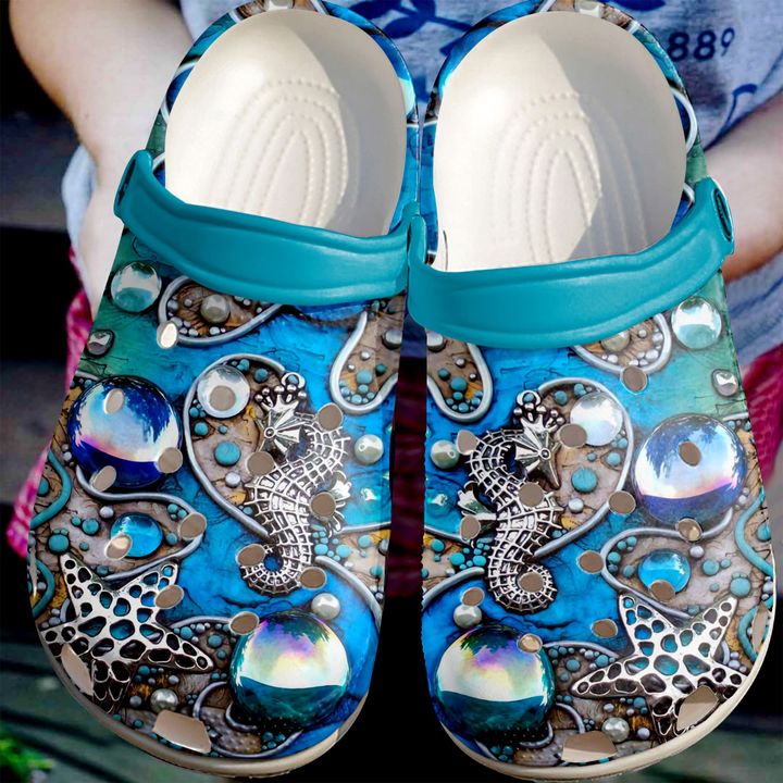 Beach Crowned Seahorse Crocs Clog Shoes