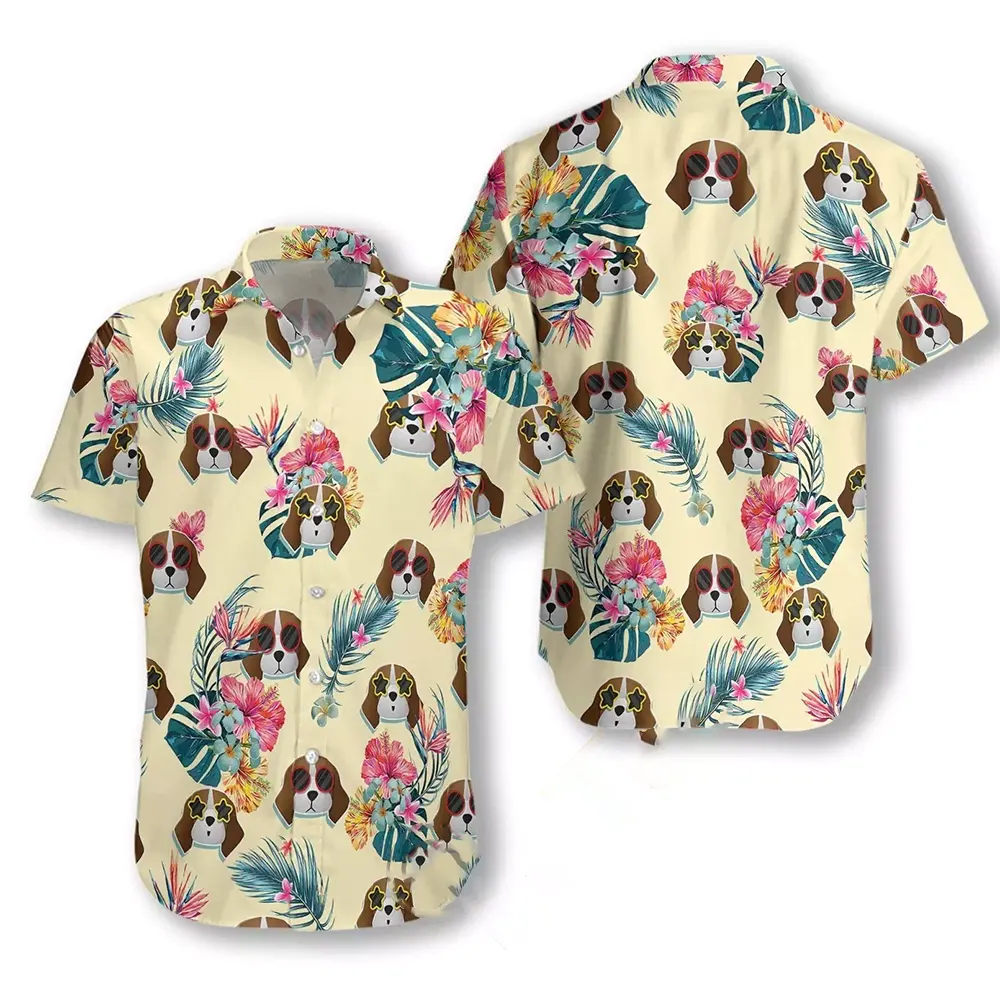 Beagles And Tropical Flowers Seamless Hawaiian shirts