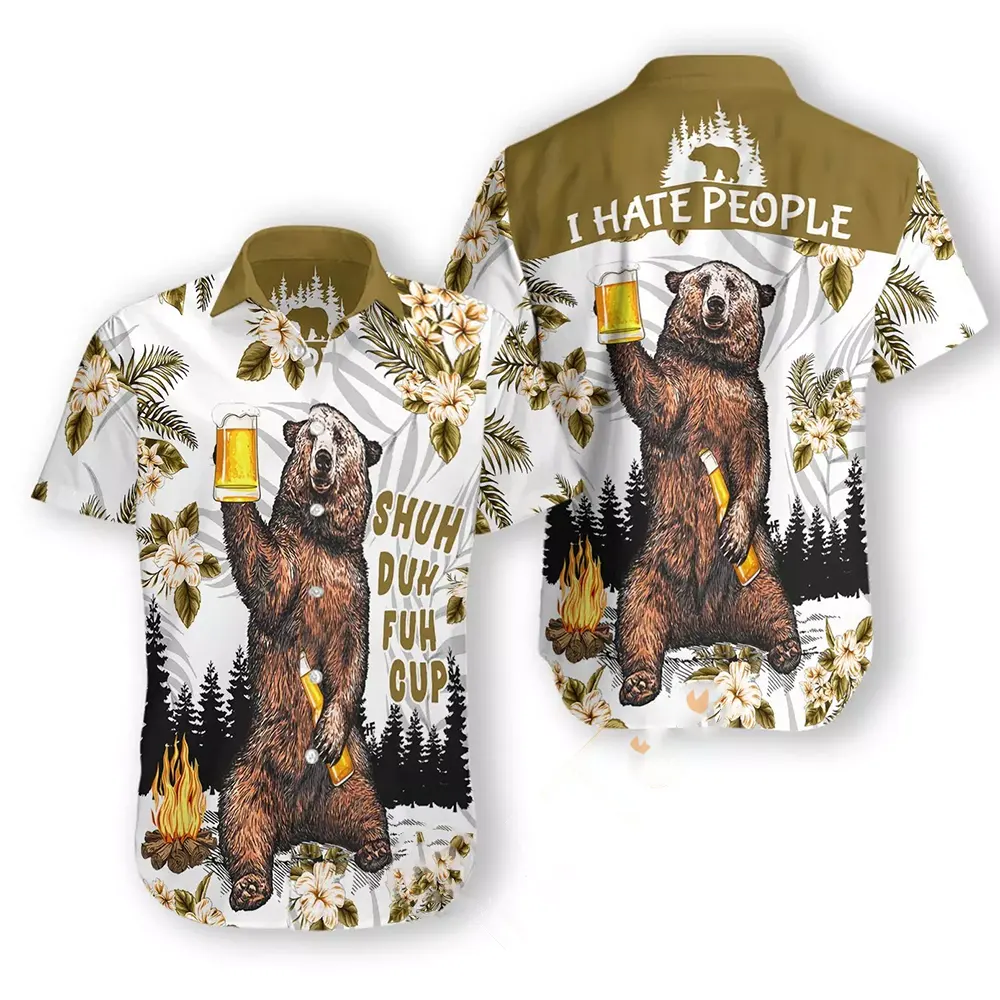Bear Drinks Beer Hawaiian shirts