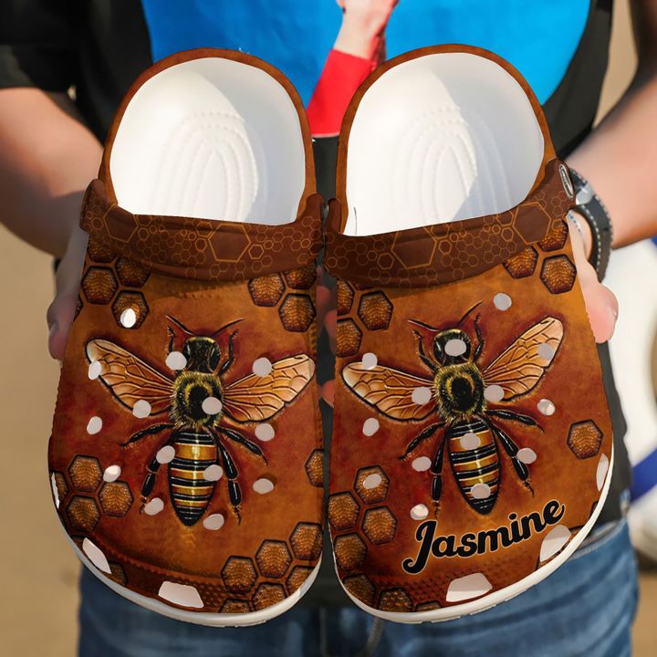 Bee Personalized Leather Crocs Clog Shoes