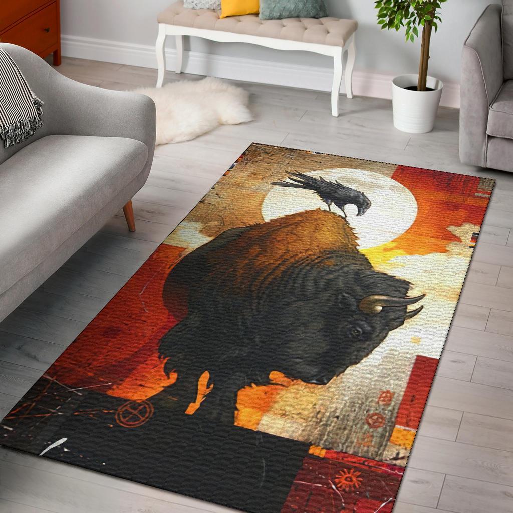 Bison & Raven Native American Symbol Area Limited Edition Rug