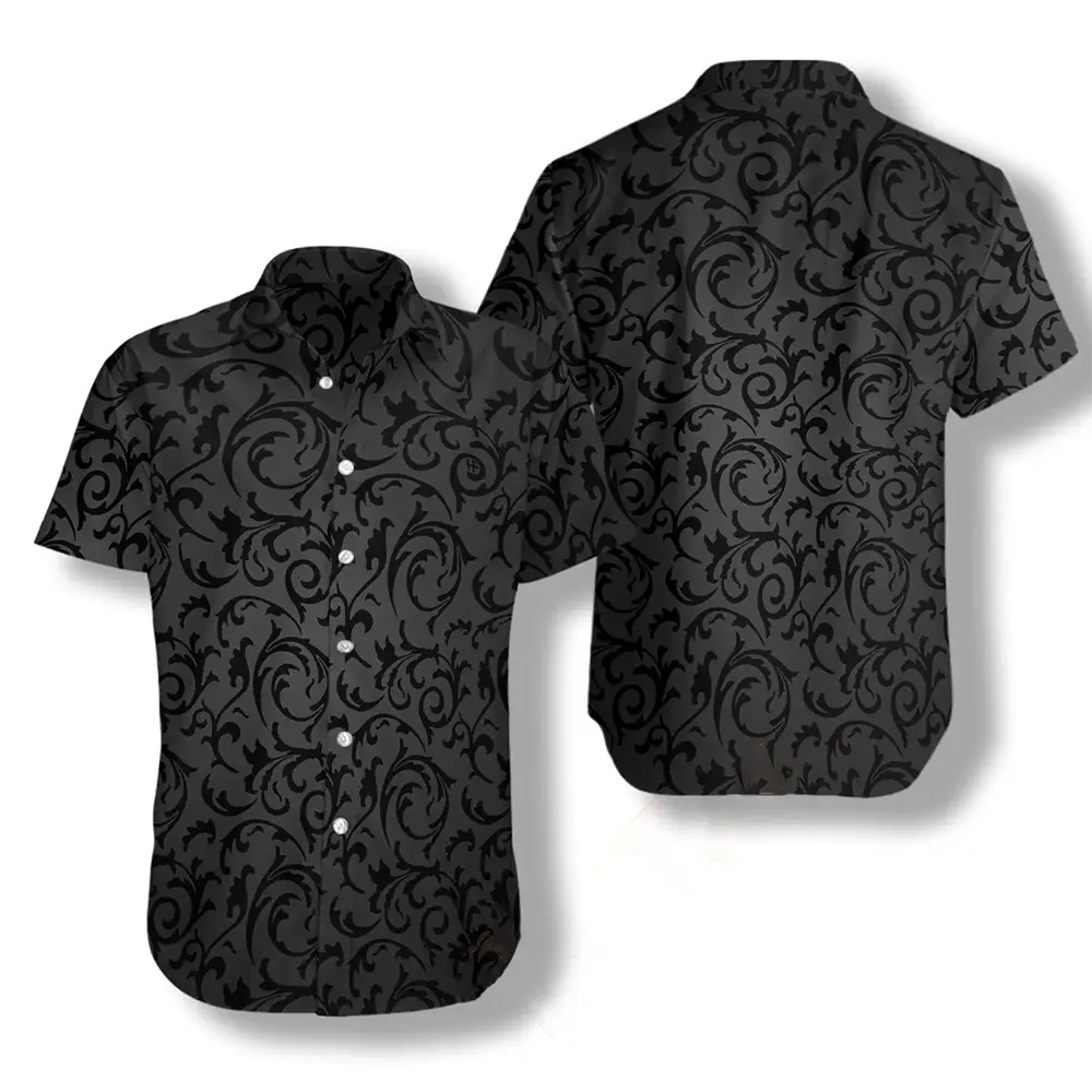 Black And Grey Seamless Floral Goth Style Hawaiian shirts