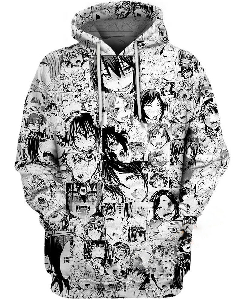 Black And White Cartoon Ahegao Hoodie 3D