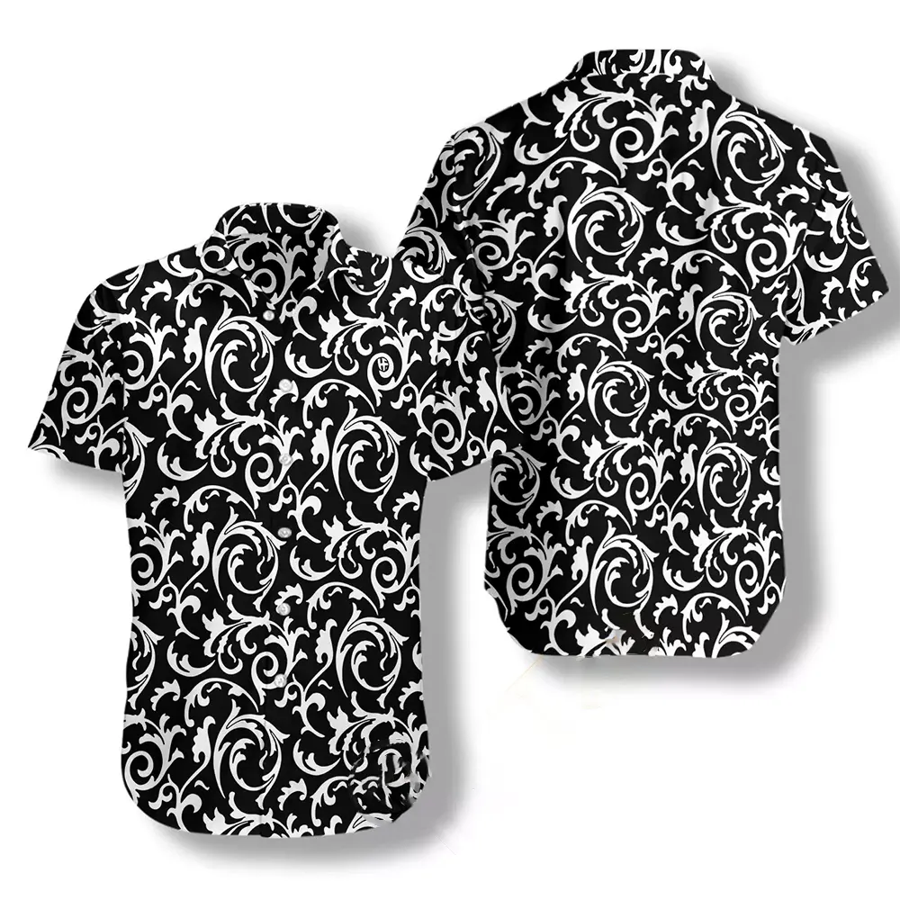 Black And White Seamless Floral Goth Style Hawaiian shirts