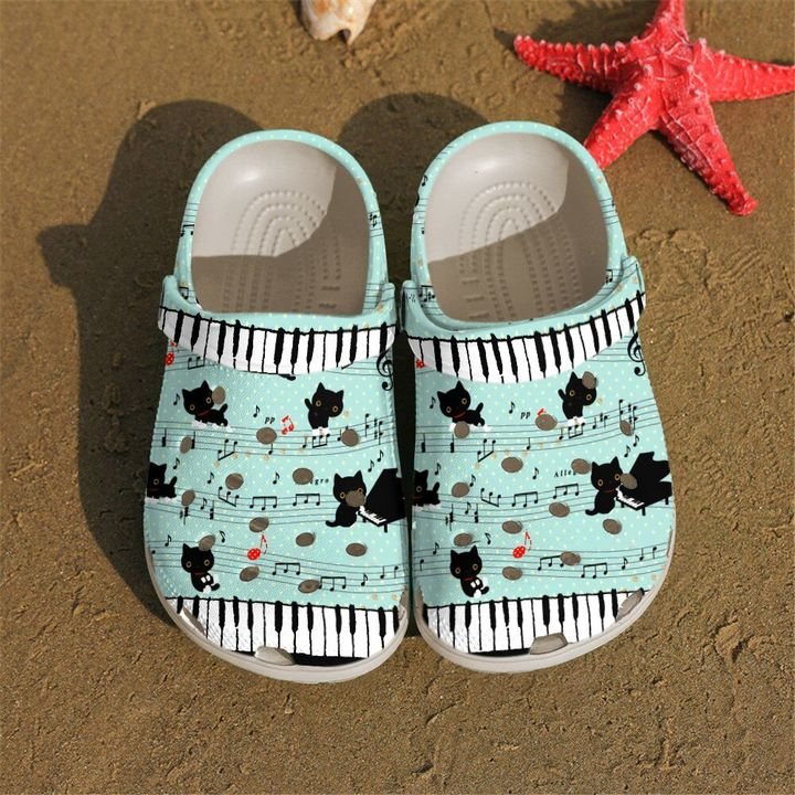 Black Cat Lovely Music Crocs Clog Shoes