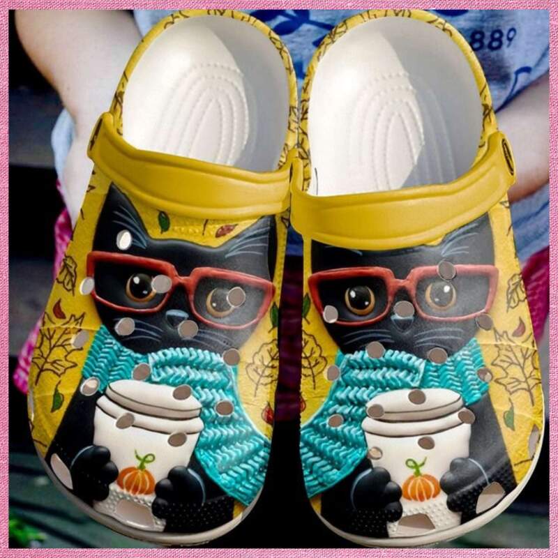 Black Cat Pumpkin Drink Crocs Clog Shoes