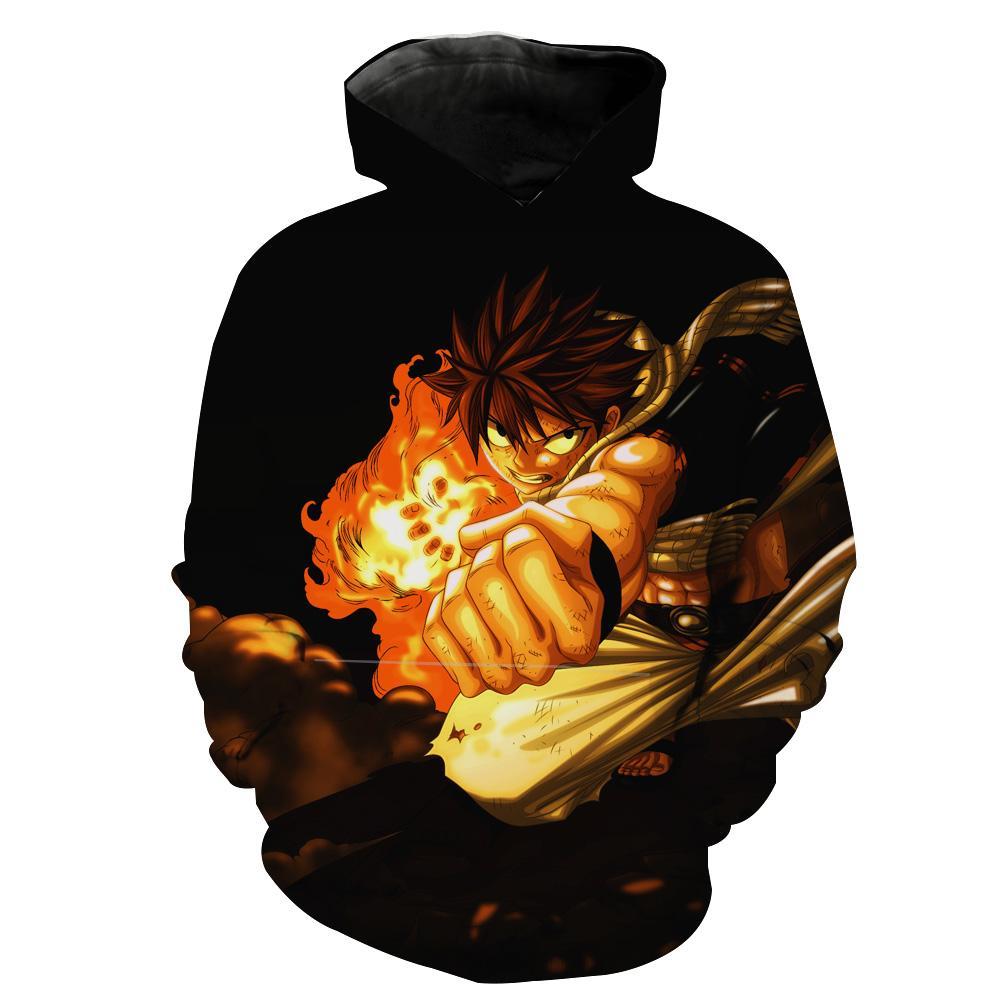 Black Fairy Tail Anime Natsu Punch Hoodie 3D