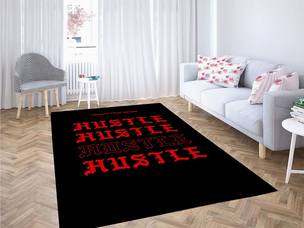 Black Red Hustle 247 Living Room Modern Carpet Rug