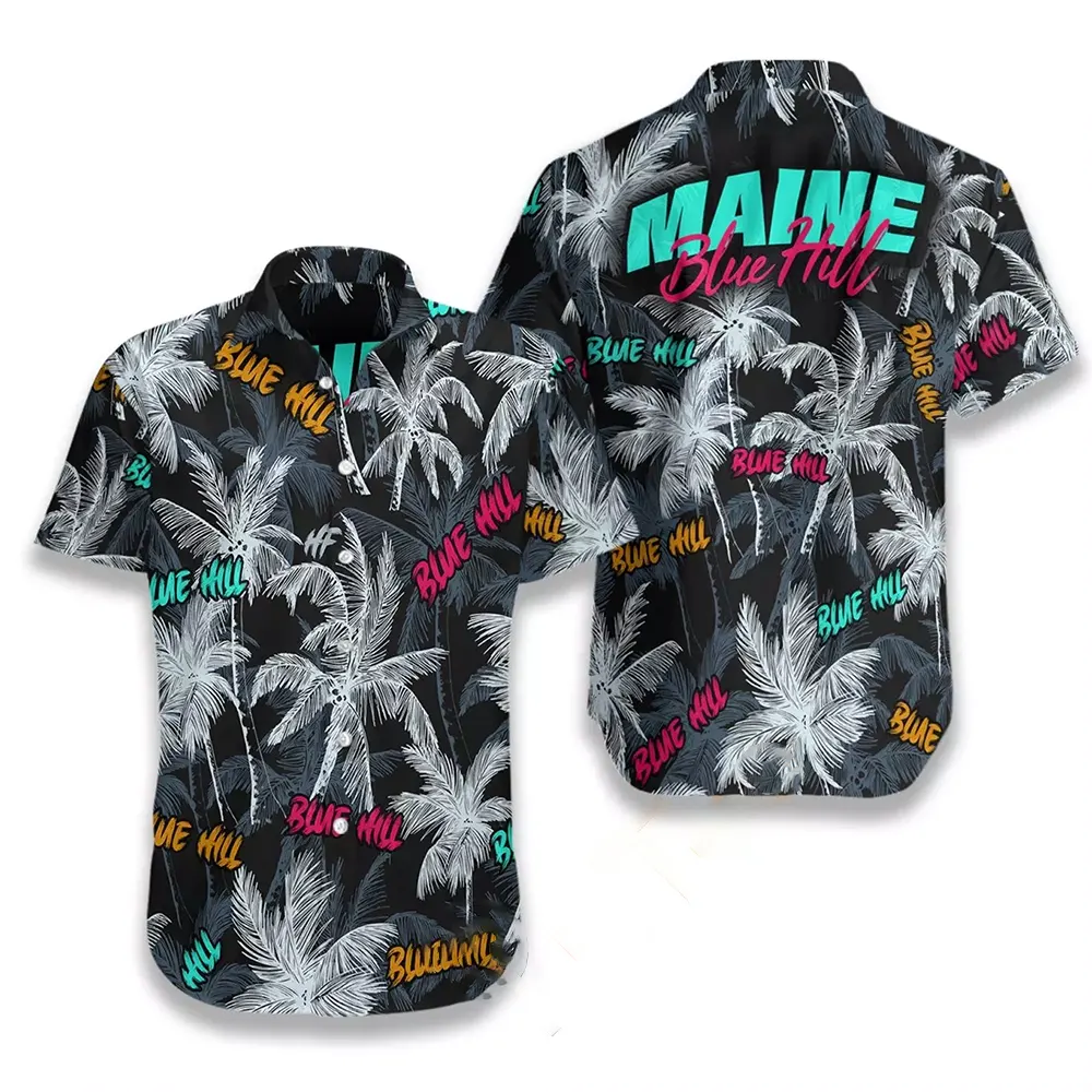 Blue Hill Beach Coconut Tree Seamless Hawaiian shirts