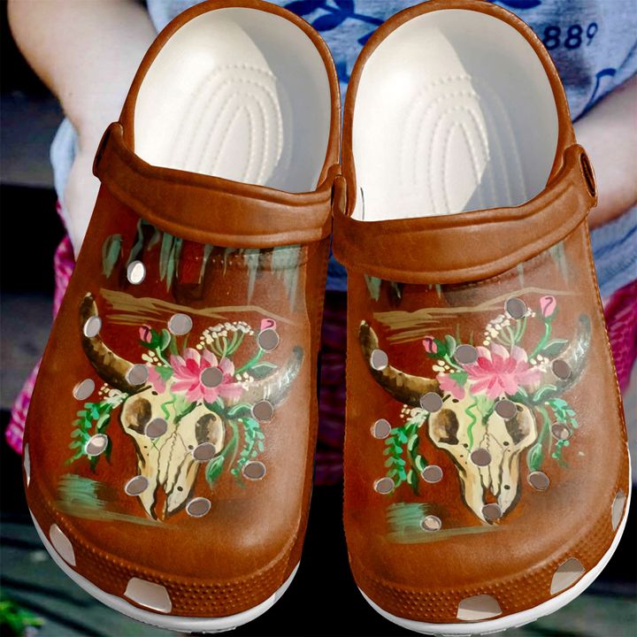Boho Floral Skull Crocs Clog Shoes