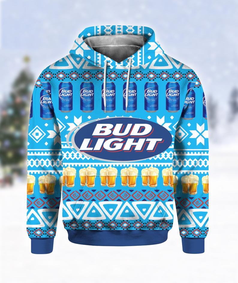 Bud Light Beer Print Ugly Hoodie 3D