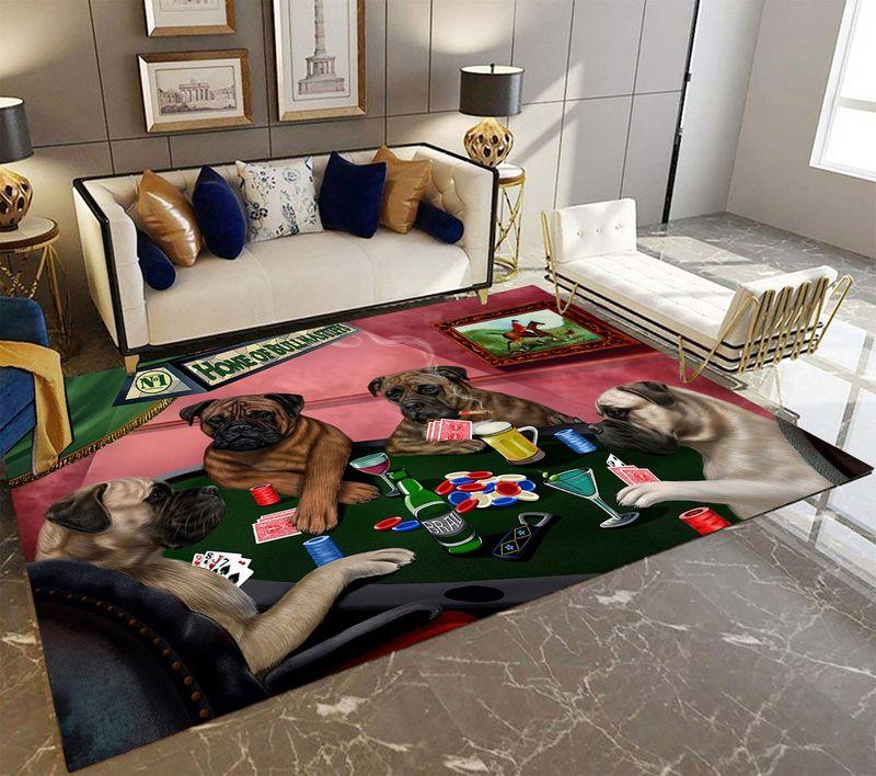Bullmastiff Playing Poker Rectangle Limited Edition Rug