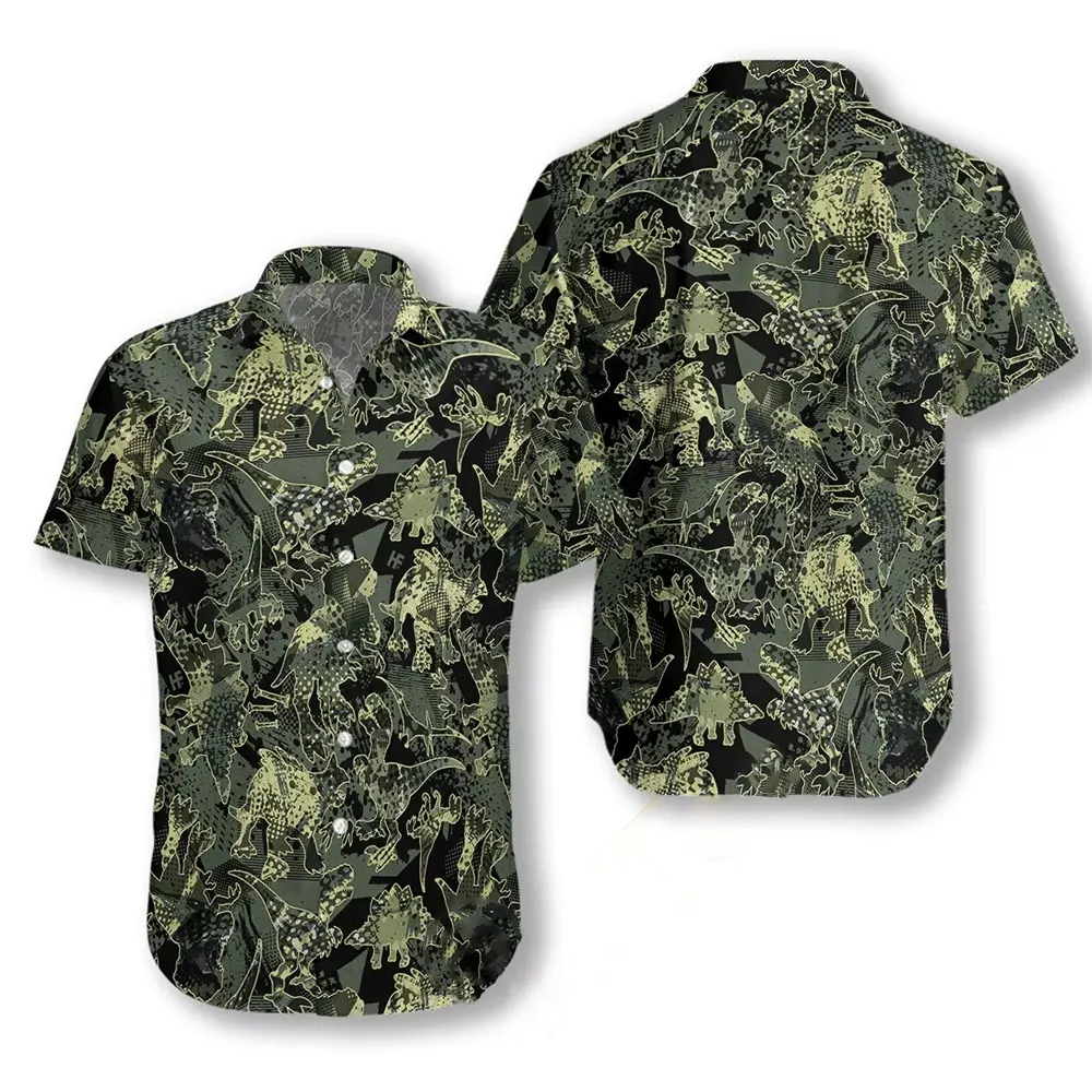 Camo Dinosaur Pattern Hawaiian shirts