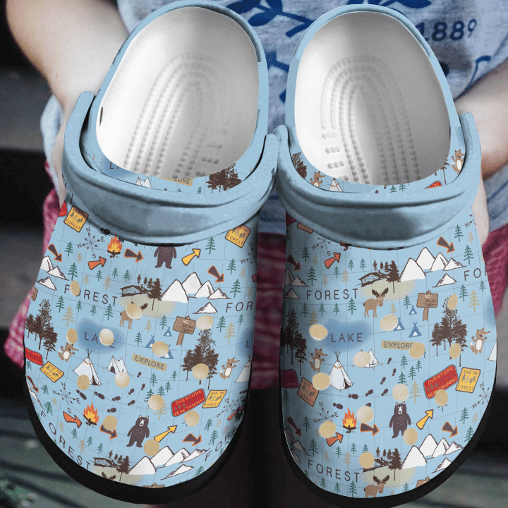 Camping The Forest Map Crocs Clog Shoes