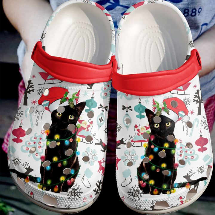 Cat Christmas Black Crocs Clog Shoes