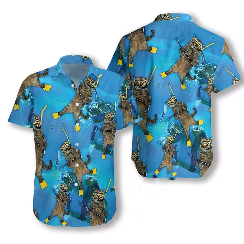 Cat Diver Hawaiian shirts