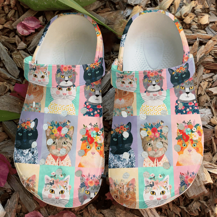 Cat Floral Cats Crocs Clog Shoes