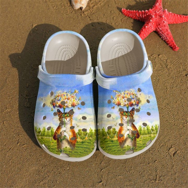 Cat Flowery Crocs Clog Shoes