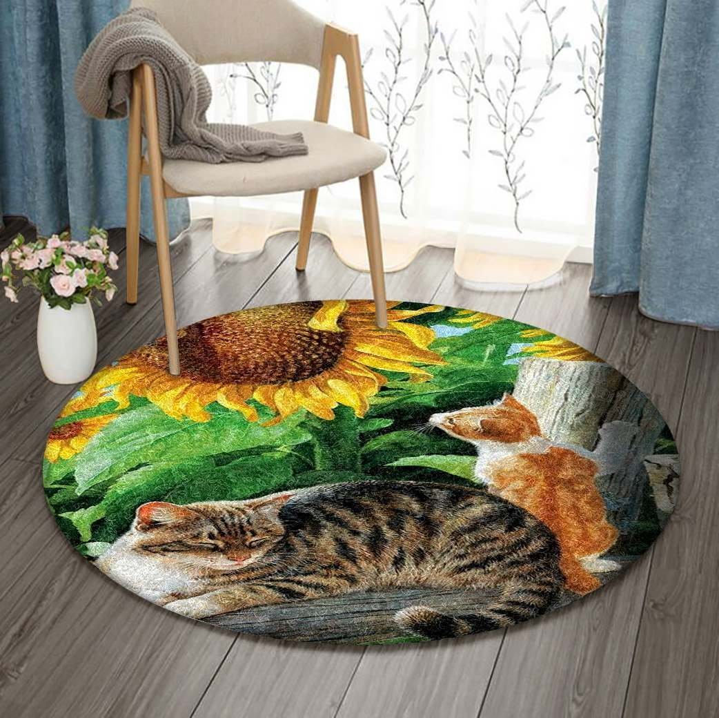 Cat With Sunflower Limited Edition Round Rug