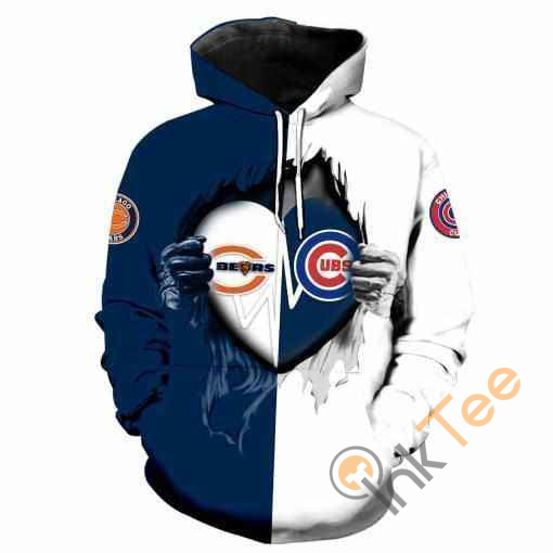 Chicago Cubs Chicago Bears Ripped Heart Hoodie 3d
