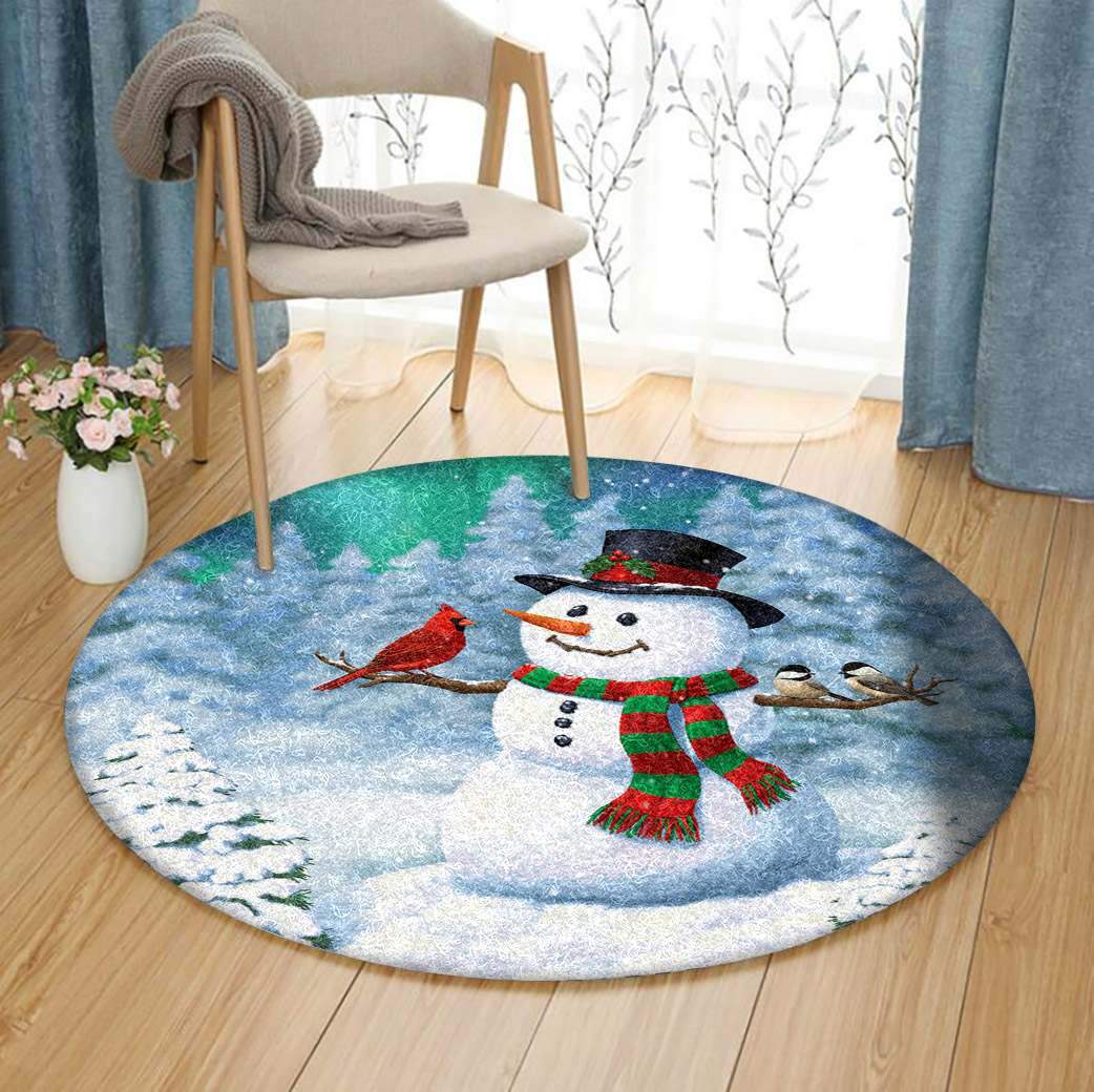 Christmas Snowman And Birds Limited Edition Round Rug