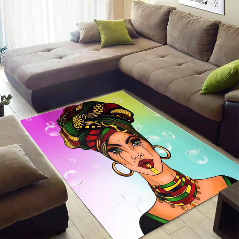 Cool African American Pretty Print Melanin Girl Style Area Rug