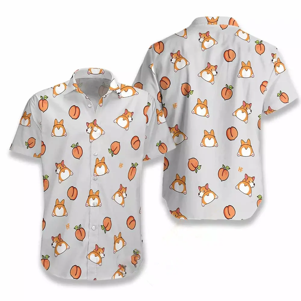 Corgi Butt And Peaches Seamless Hawaiian shirts