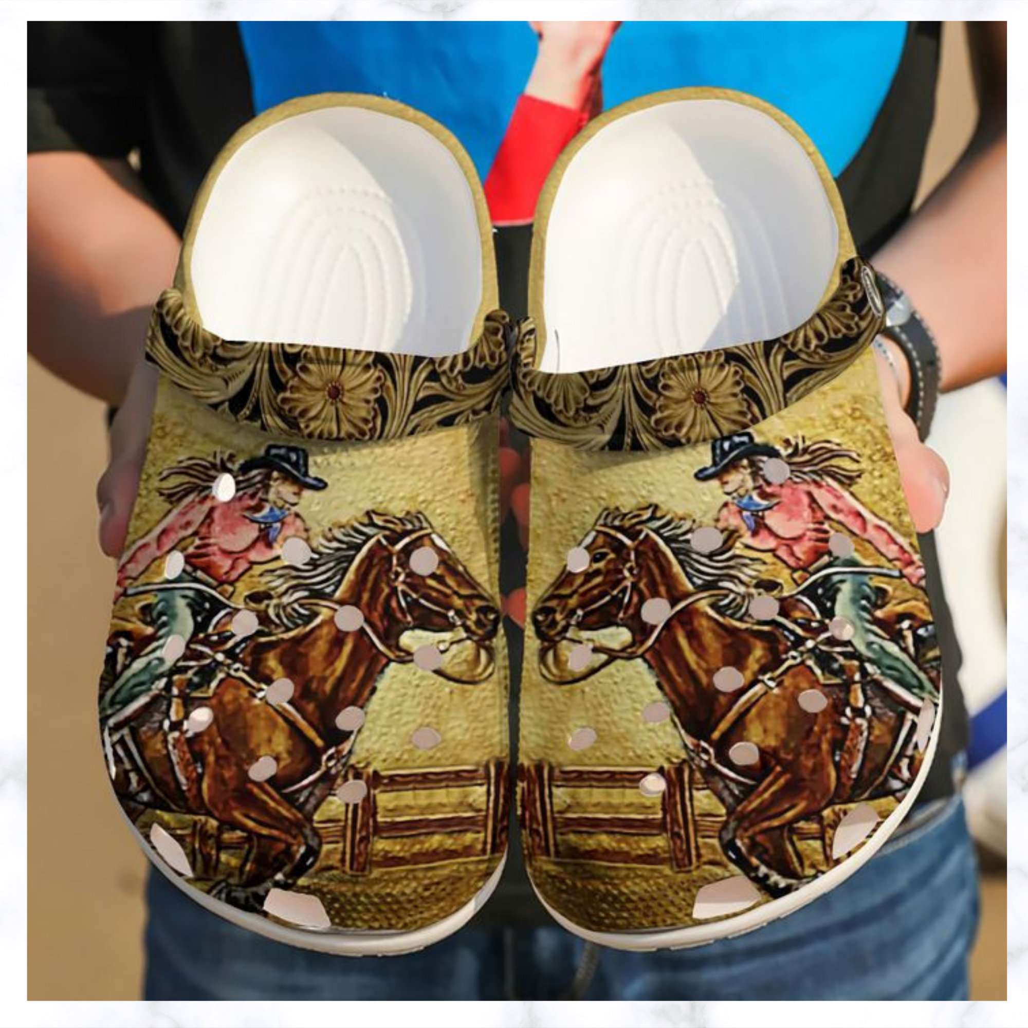 Cowgirl Rider And Her Steed Crocs Clog Shoes