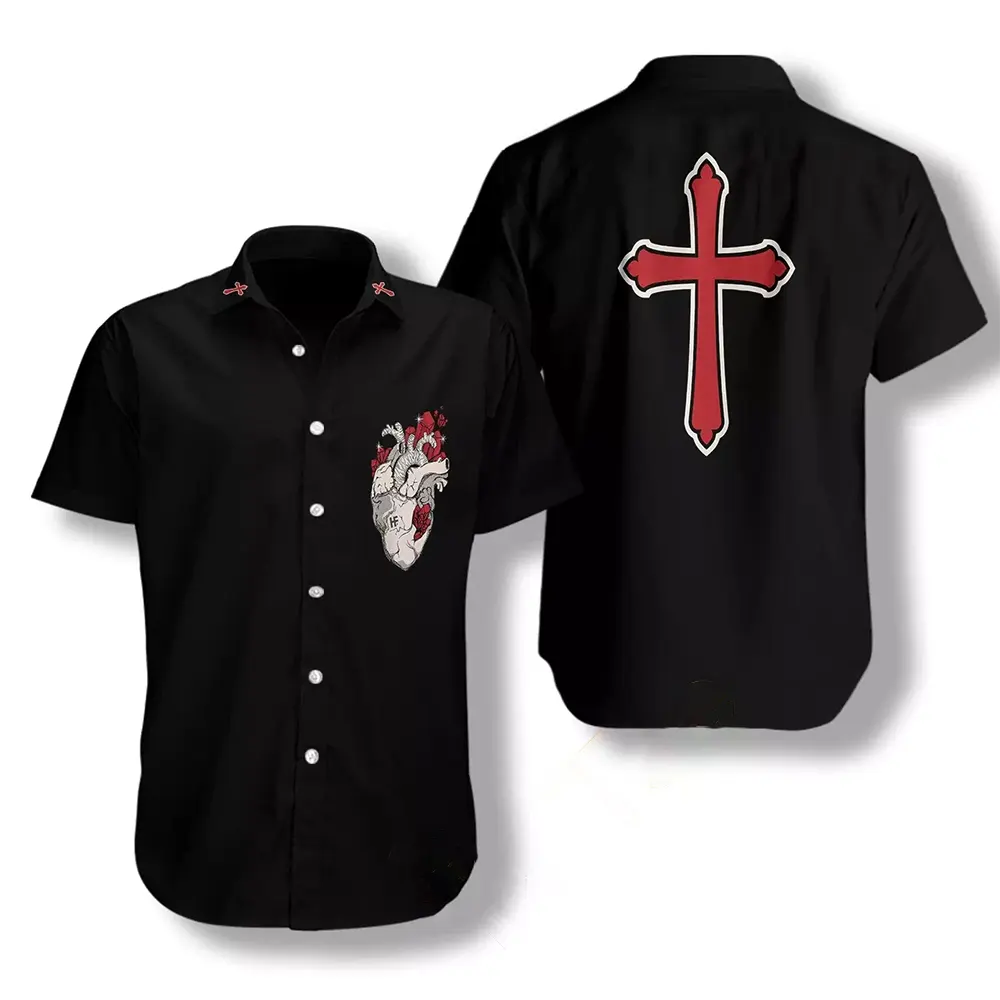 Cross With Styled Heart Goth Hawaiian shirts