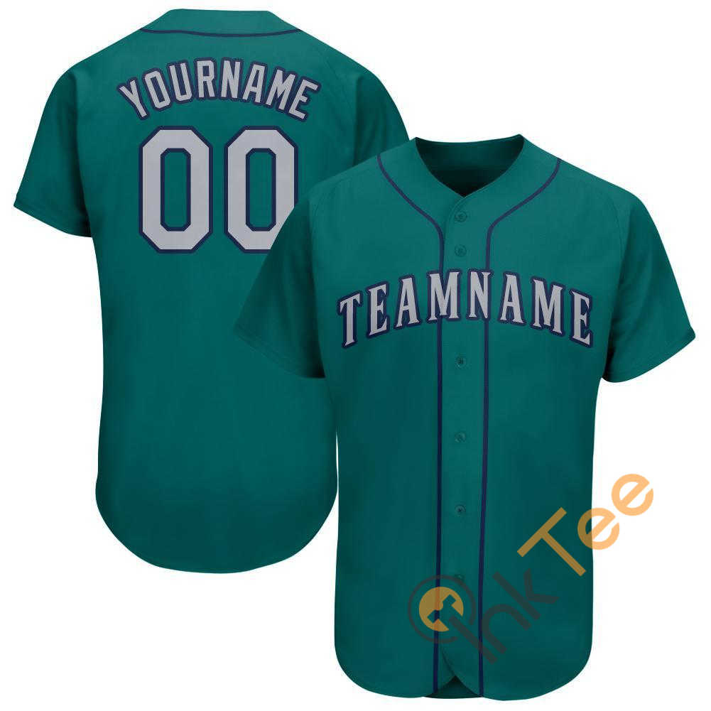 Custom Aqua Gray Navy Baseball Jersey