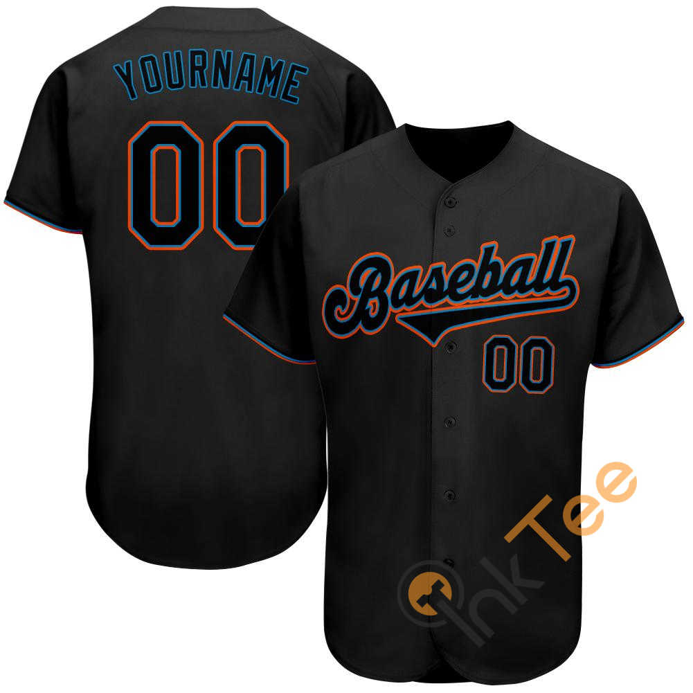 Custom Black Black Light Blue Baseball Jersey