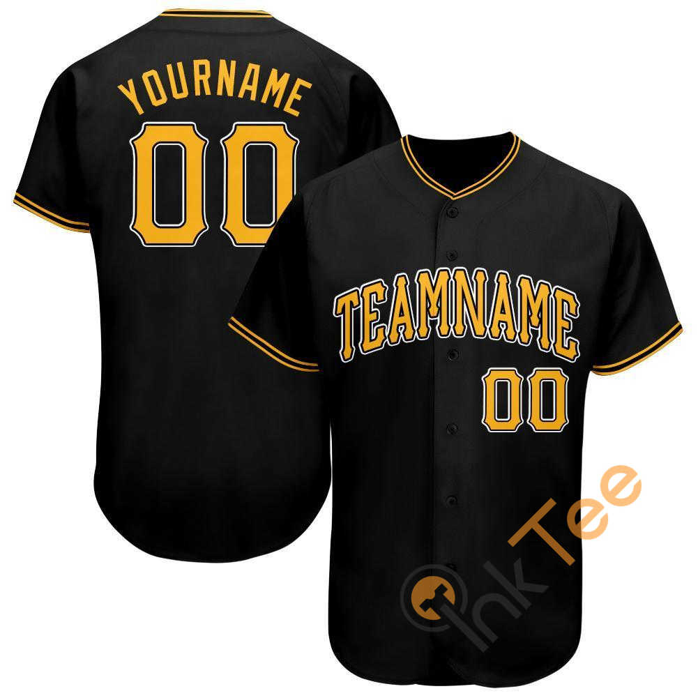 Custom Black Gold White Baseball Jersey