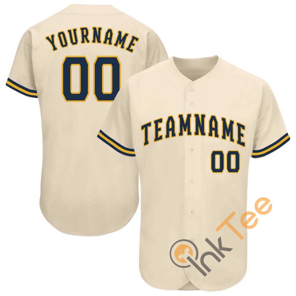 Custom Cream Navy Gold Baseball Jersey