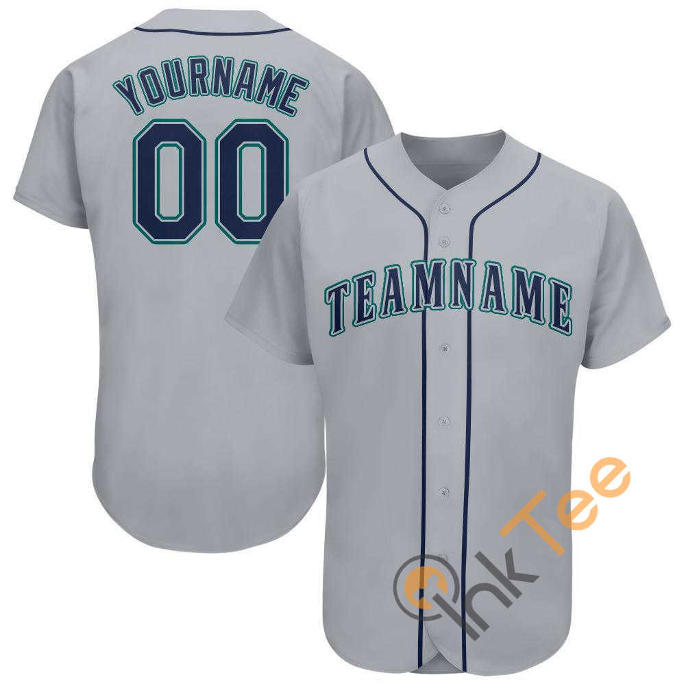 Custom Gray Navy Aqua Baseball Jersey
