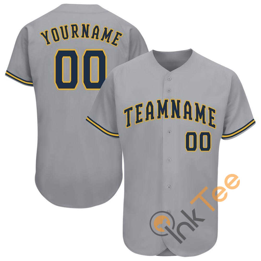 Custom Gray Navy Gold Baseball Jersey