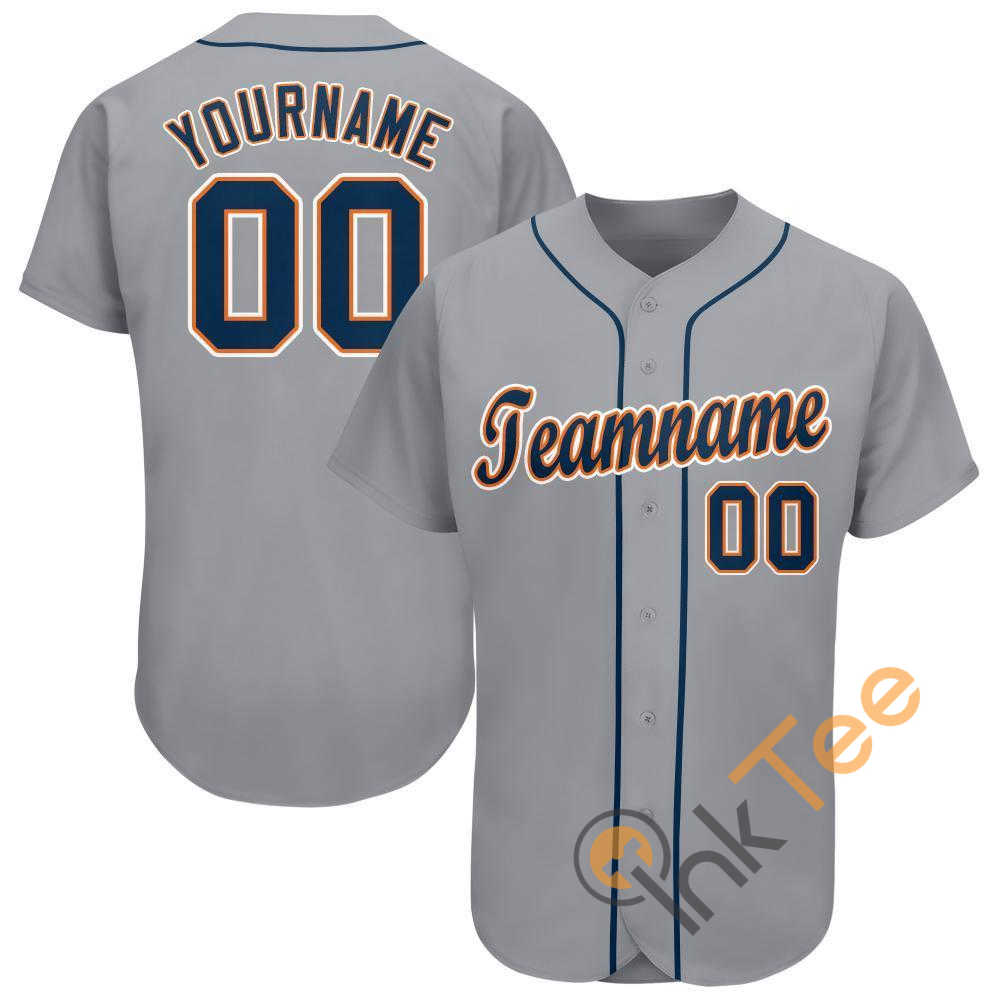 Custom Gray Navy Orange Baseball Jersey