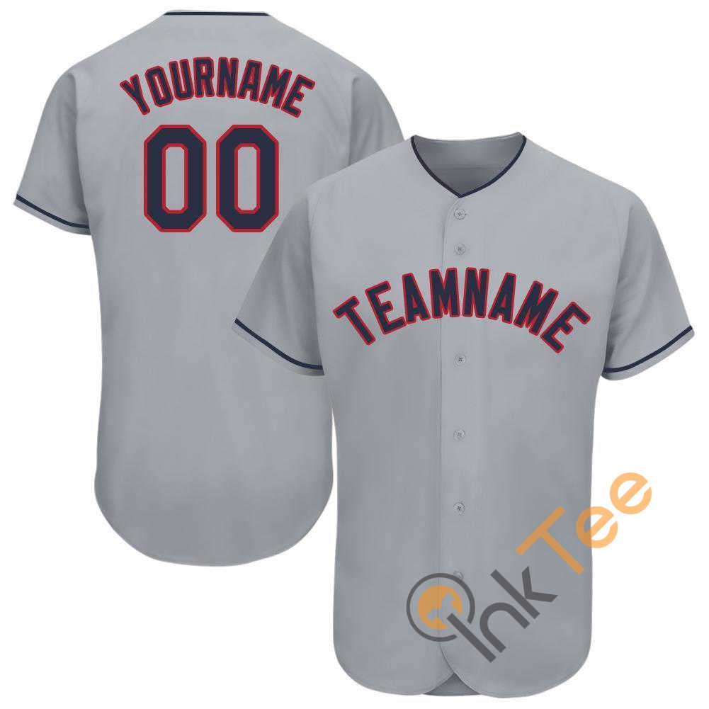 Custom Gray Navy Red Baseball Jersey