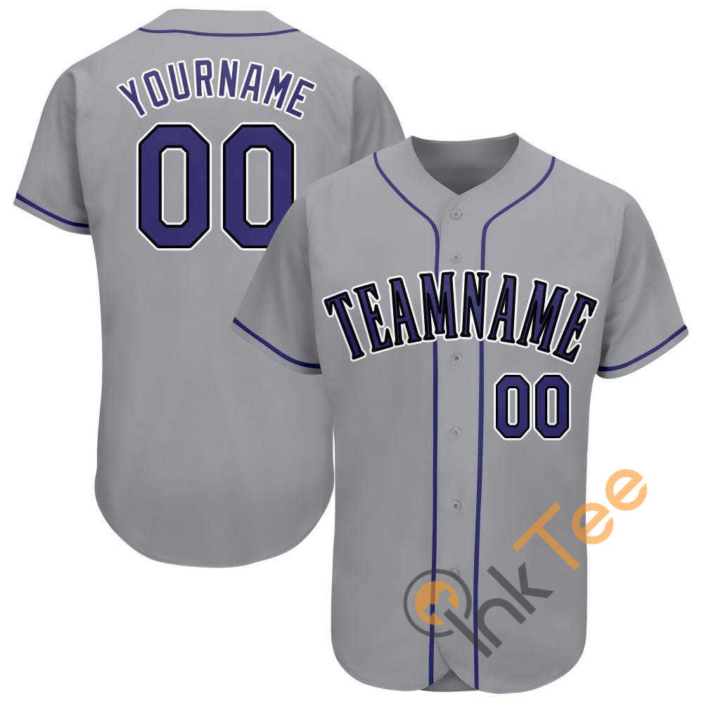 Custom Gray Purple Black Baseball Jersey