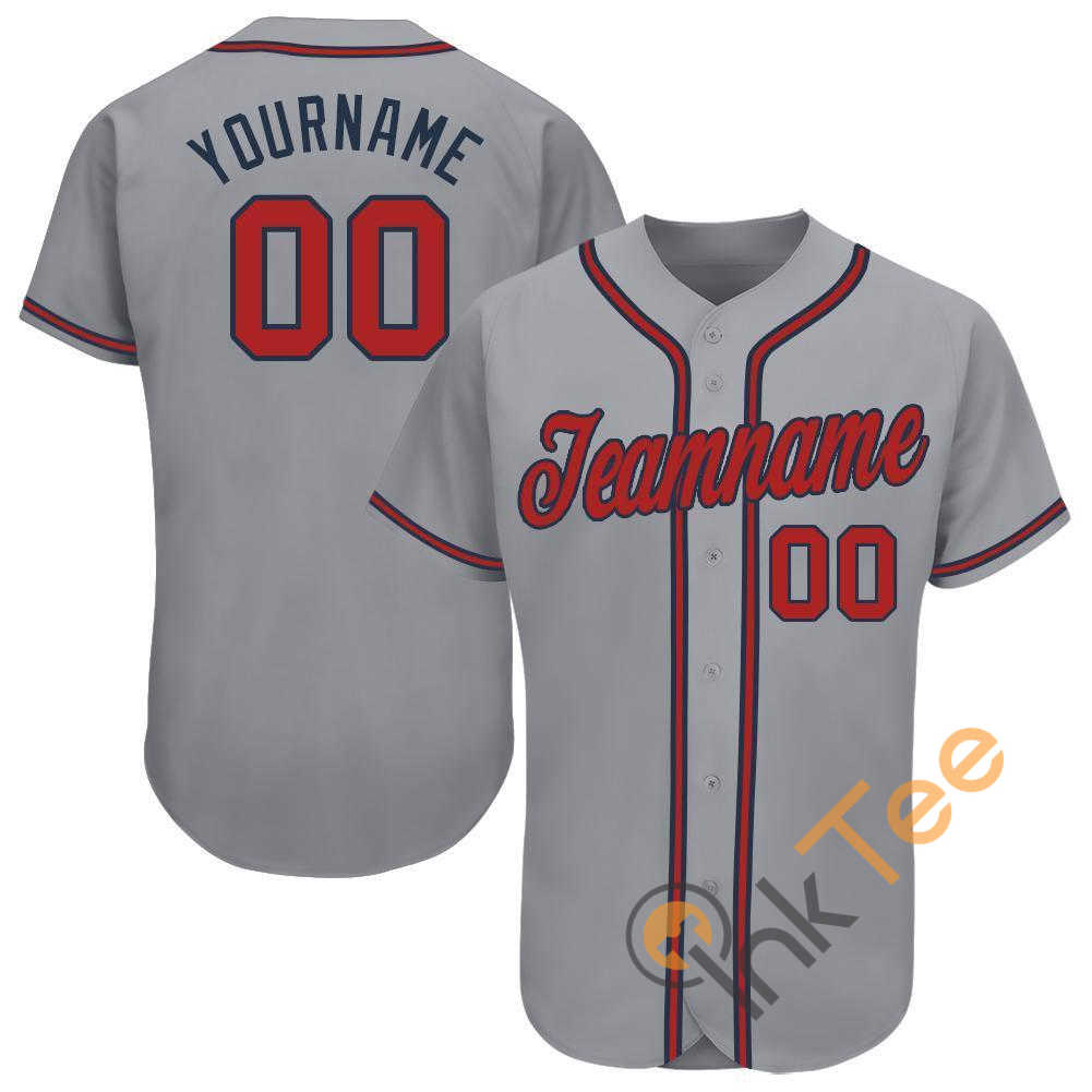 Custom Gray Red Navy Baseball Jersey